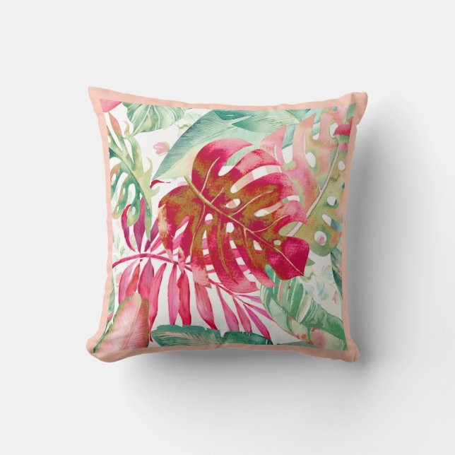 PixDezines Red+Grönt Tropical Foliage Ram DIY Kudde (Framsida)