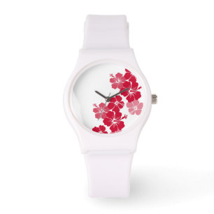 PixDezines Red hibiscus/Diy-bakgrund Armbandsur