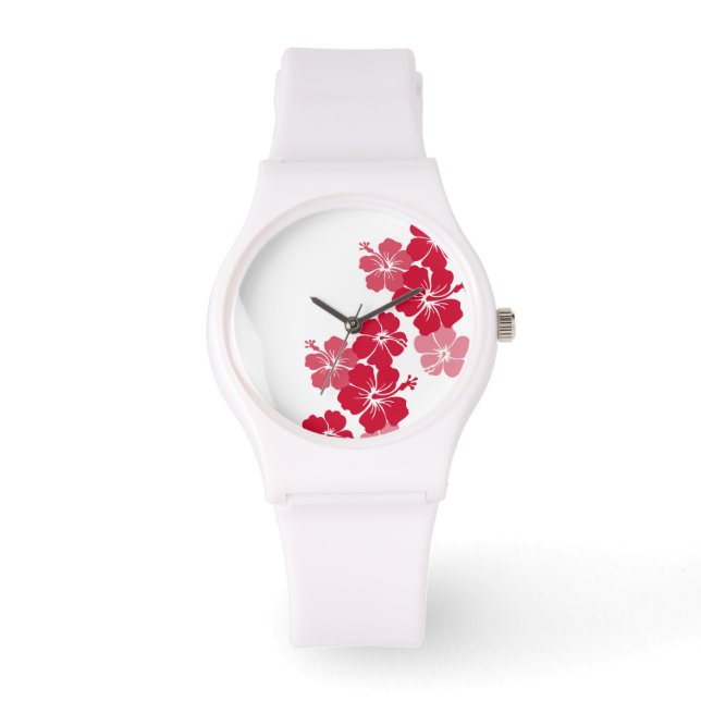 PixDezines Red hibiscus/Diy-bakgrund Armbandsur (Framsida)
