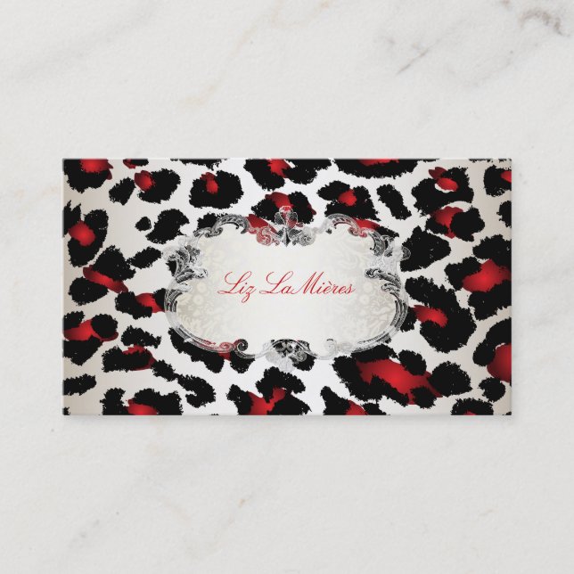 PixDezines Red leopard/champagne Visitkort (Framsida)