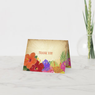 PixDezines red+orange hibiscus+monstera löv Tack Kort