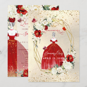 PixDezines Red Quinceanera H2 Alabaster Ro Inbjudningar