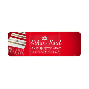 PixDezines Red Talit Pub Mitzvah/Return Add Returadress Etikett