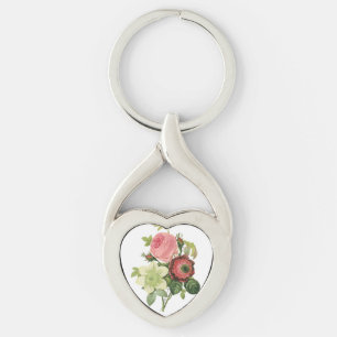 PixDezines redoute klementin, anemone Twisted Heart Silverfärgad Nyckelring