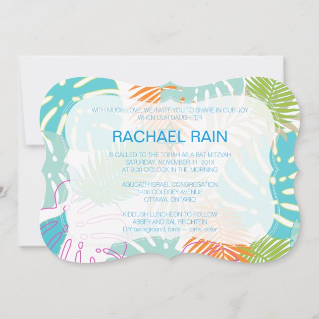 PixDezines-regnskog bat mitzvah/luau Inbjudningar (Baksida)