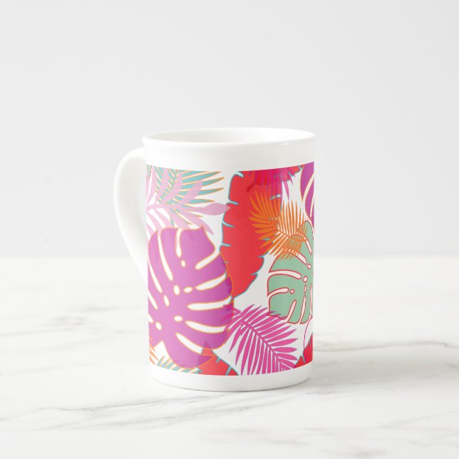 PixDezines-regnskog/DIY-bakgrund färg Benporslin Mugg (Framsida vänster)