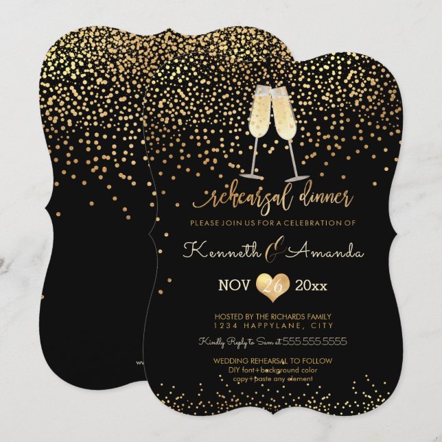 PixDezines Rehearsal Dinner/Champagne Bubbles Inbjudningar (Fram/baksida)