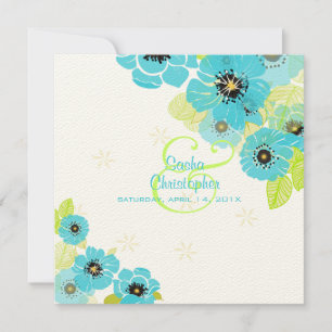 PixDezines Retro Blå Poppyblommor/diy bakgrundsfär Inbjudningar
