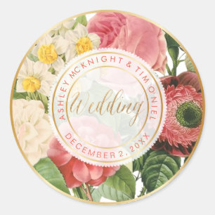 PixDezines RETRO BLOMSTERBUKETTER Runt Klistermärke
