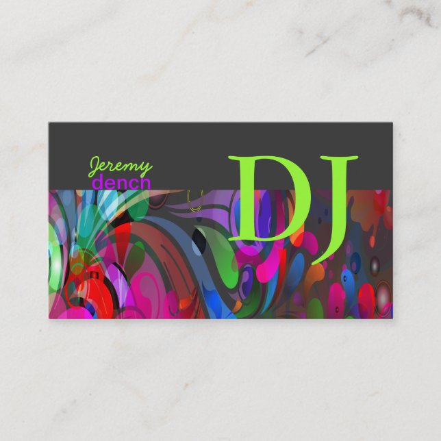 PixDezines Retro DJ+disco swirls Visitkort (Framsida)