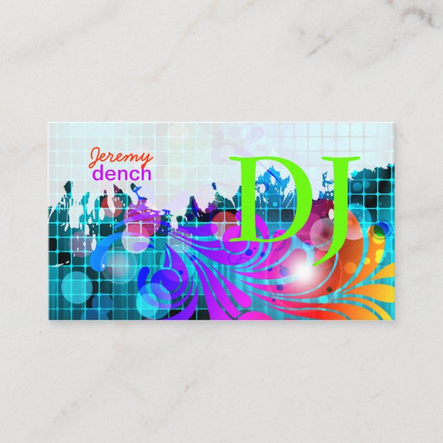 PixDezines Retro DJ+disco swirls Visitkort (Framsida)