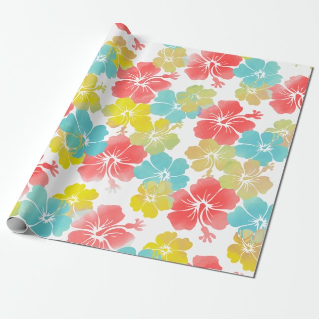 PixDezines retro hibiscus Presentpapper (Utrullad)