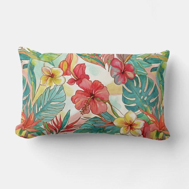 PixDezines Retro Hyper H2 Hawaii Blommönster Lumbarkudde (Framsida)