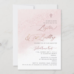 PixDezines Ro Guld Baptism+1:a födelsedag Inbjudningar