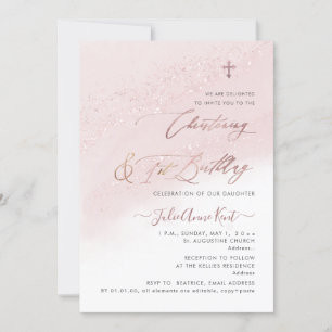 PixDezines Ro Guld Christening+1:a födelsedagen Inbjudningar