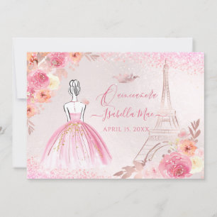 PixDezines Ro Guld Eiffel Torn Quinceanera Inbjudningar