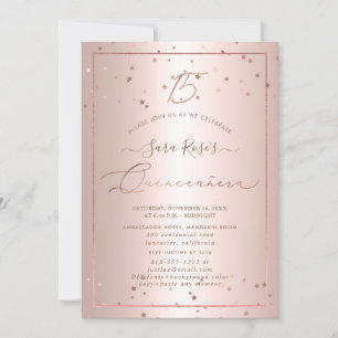 PixDezines Ro Guld Stars Quinceanera Inbjudningar
