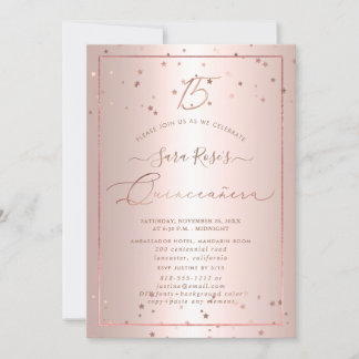 PixDezines Ro Guld Stars Quinceanera Inbjudningar