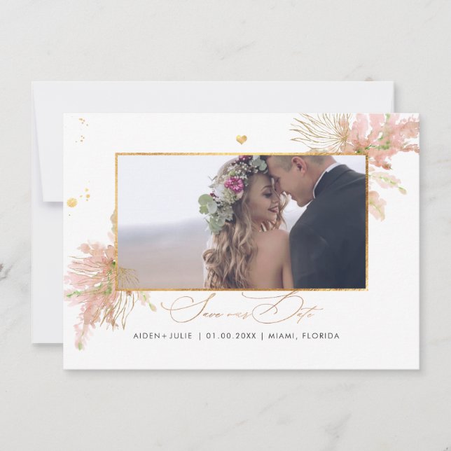 PixDezines Ro Pampas Faux Guld Fläkt Handflatan Spara Datumet (Framsida)