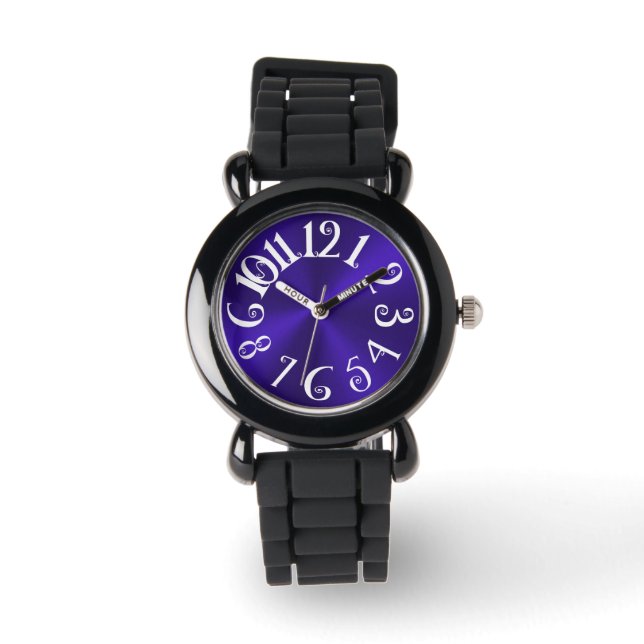 PixDezines roligt+funky violett radial/faux-stål Armbandsur (Framsida)