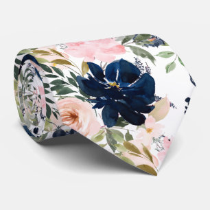 PixDezines Rosa - blått vattenfärgsblommor Slips