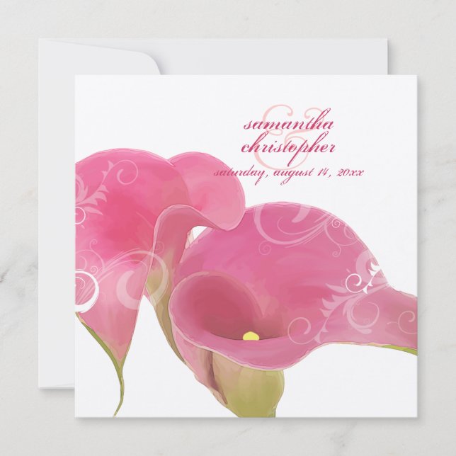 PixDezines Rosa Calla Lily + Swirls Inbjudningar (Framsida)