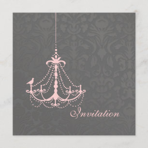 PixDezines Rosa Chandelier+Flora Inbjudningar