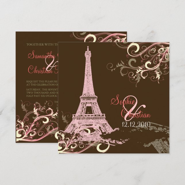 PixDezines ROSA EIFFEL TORN+SWIRLS Inbjudningar (Fram/baksida)