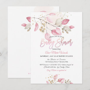PixDezines Rosa Eukalyptus Baby Shower Inbjudningar