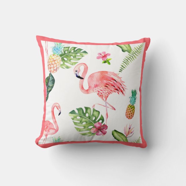 PixDezines Rosa Flamingo, Tropical, Ram DIY Kudde (Framsida)