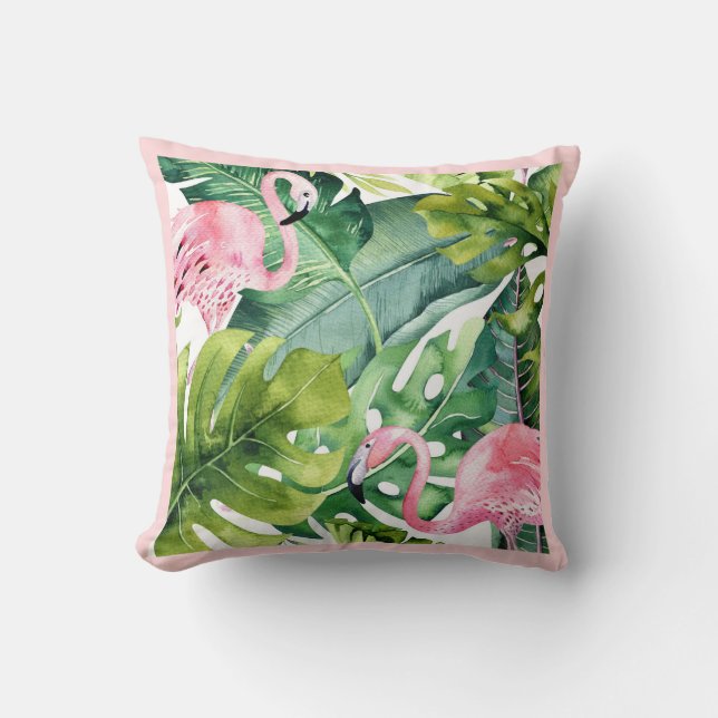 PixDezines Rosa Flamingo, Tropisk, Ram DIY Kudde (Framsida)