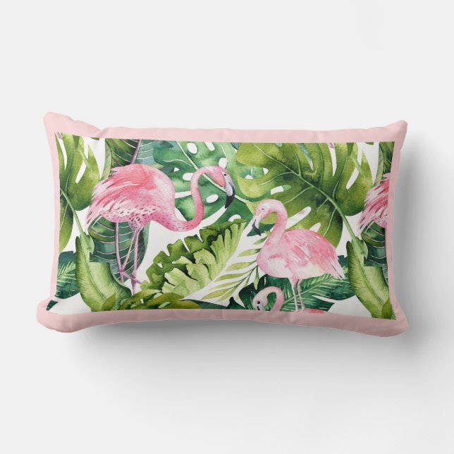 PixDezines Rosa Flamingo, Tropisk, Ram DIY Lumbarkudde (Framsida)