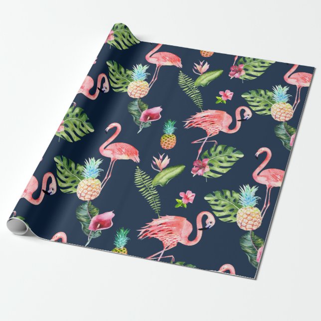 PixDezines ROSA FLAMINGOS| DIY BAKGRUND Presentpapper (Utrullad)