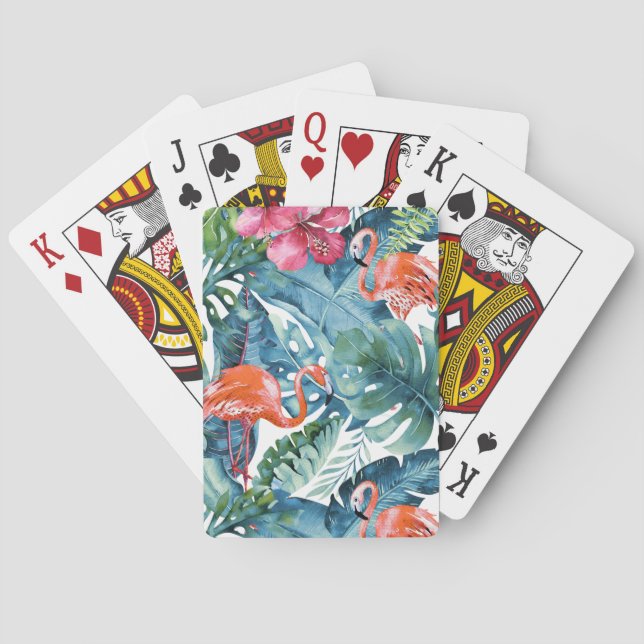 PixDezines Rosa Flamingos Teal Foliage Casinokort (Baksidan)