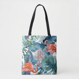 PixDezines Rosa Flamingos+Tropical Greenery Tygkasse