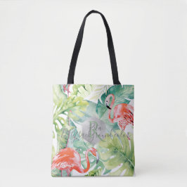 PixDezines Rosa Flamingos+Tropical Greenery Tygkasse
