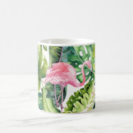 PixDezines Rosa Flamingos+tropisk lövning Kaffemugg
