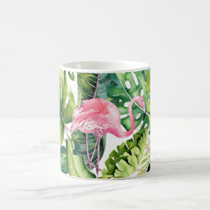 PixDezines Rosa Flamingos+tropisk lövning Kaffemugg