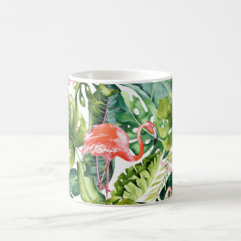 PixDezines Rosa Flamingos+tropisk lövning Kaffemugg