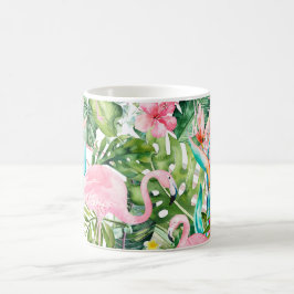 PixDezines Rosa Flamingos+Tropiskt Foliage Kaffemugg
