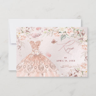 PixDezines Rosa Guld Glitterklänning Sweet 16 RSVP Inbjudningar