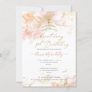PixDezines Rosa H2 Christening+1st Birthday Invita Inbjudningar