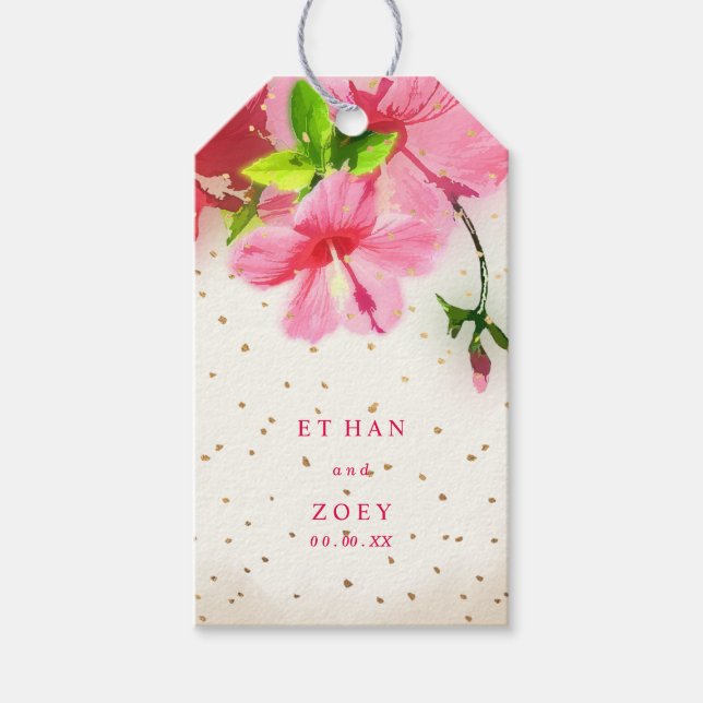 PixDezines rosa hawaiian hibiscus/tack märkre Presentetikett (Framsidan)