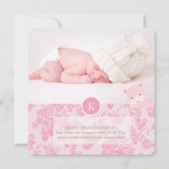 PixDezines rosa hippo+toile Meddelande (Framsida)