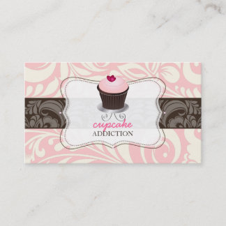 PixDezines rosa hjärtcuptårta+damm Visitkort