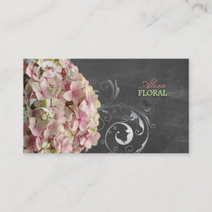 PixDezines rosa hydrangeas, florister/krita Visitkort