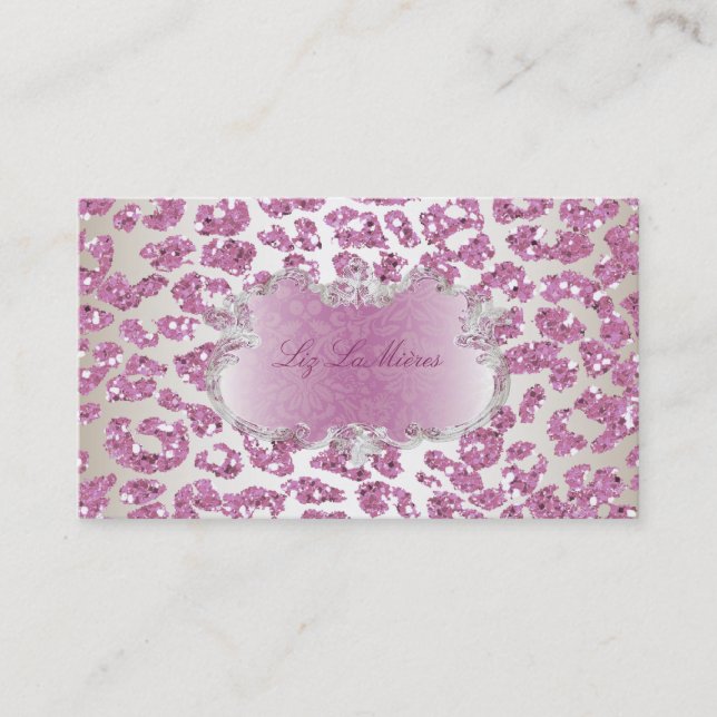 PixDezines rosa leopard/champagne Visitkort (Framsida)