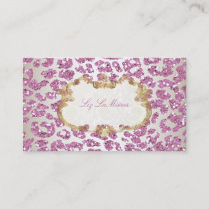 PixDezines rosa leopard/champagne Visitkort