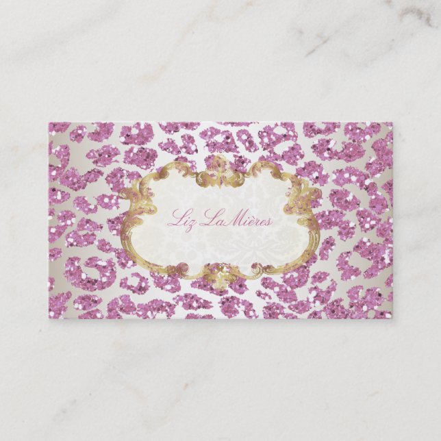 PixDezines rosa leopard/champagne Visitkort (Framsida)