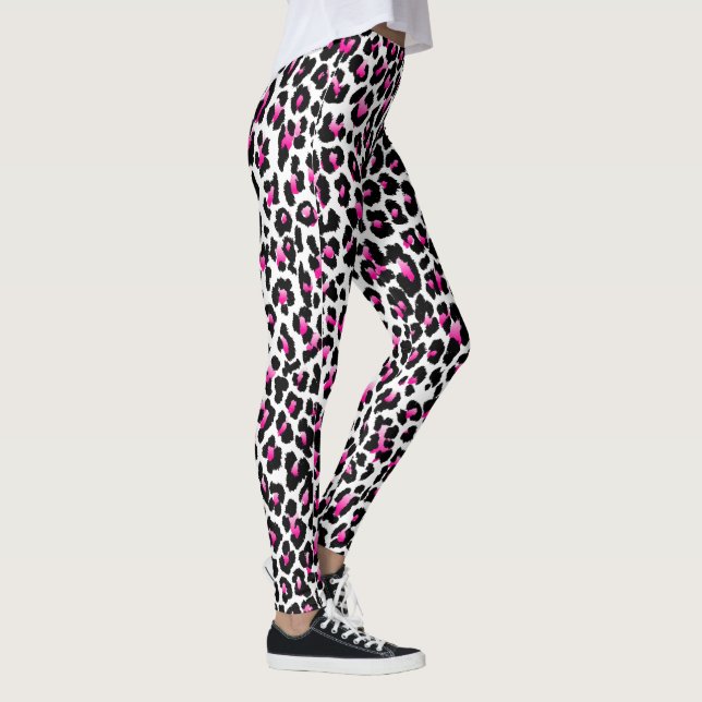 PixDezines Rosa Leopard Skriv ut Leggings (Höger)
